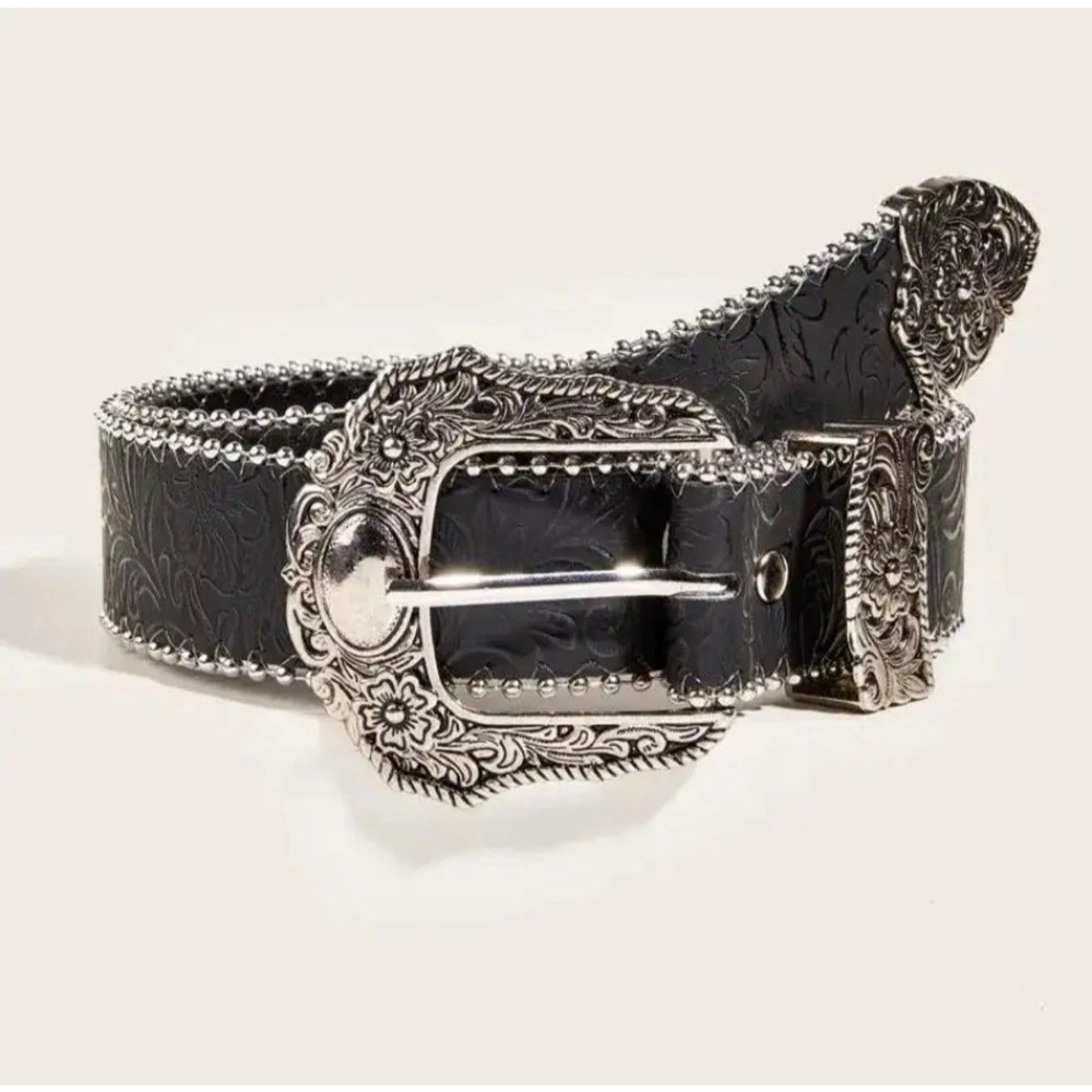 Western PU Leather Belt Western Cowboy Women Cowgirl Unisex Waist Belt
